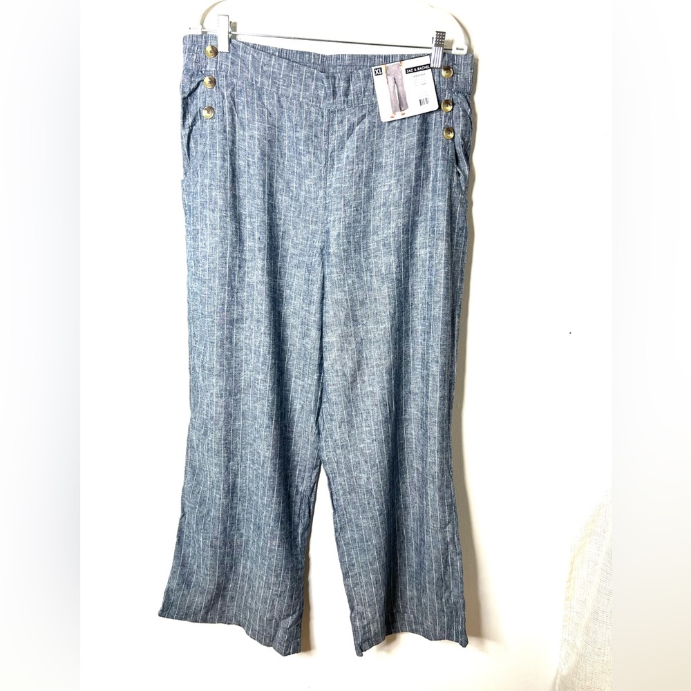 Zac & Rachel Pants Wide leg Linen Blend Elastic Waist SZ XL NWT